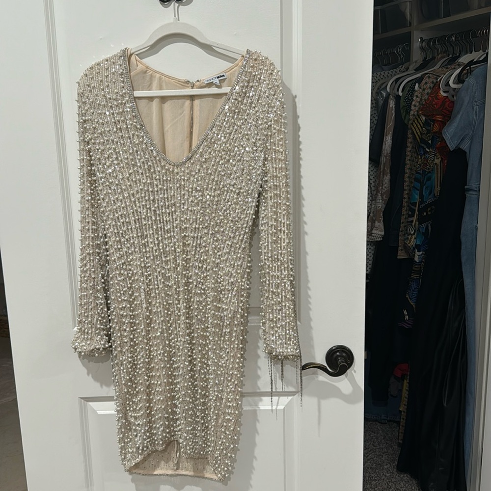 Sequins and pearl ivory dress.